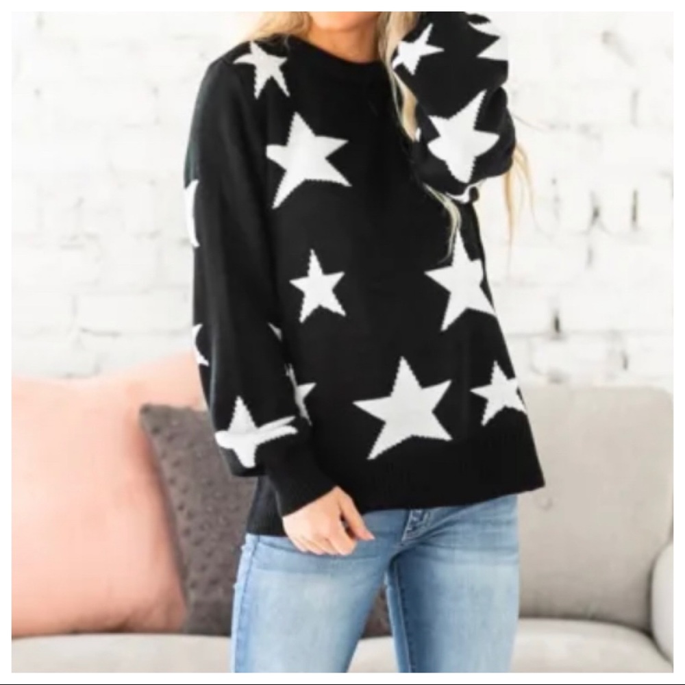 - #02 Black with white Star knit sweater - Picture 3 of 5